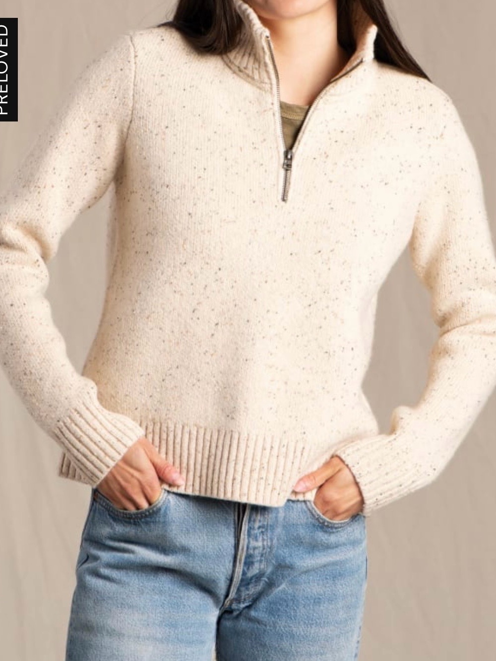 Toad&Co women’s Cream Speckled Half-Zip Sweater